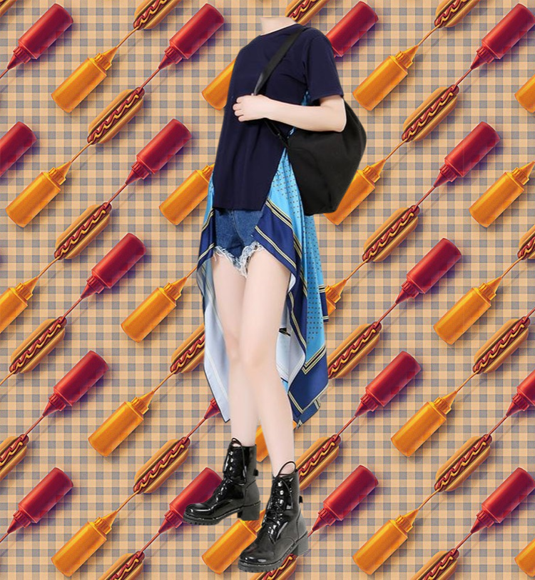 ロングトップス　売切れ御免 裾変形デザイン  サイドチュニック 燕尾 スクエアヘムTシャツ