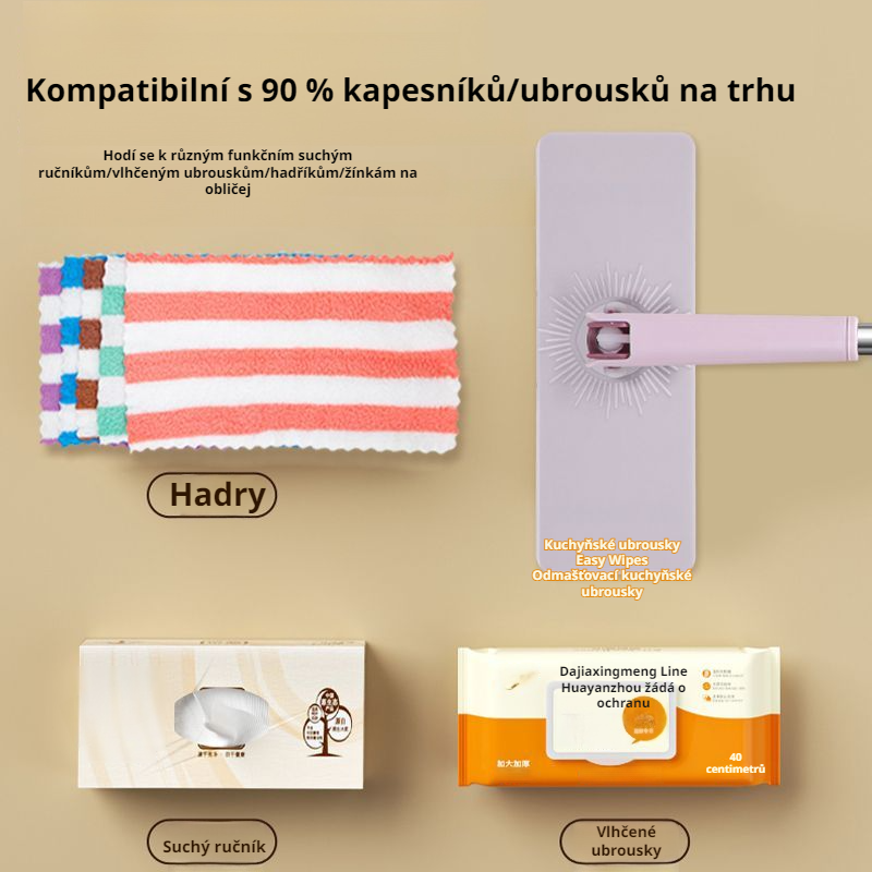 Rychle rozložitelný mop na obličejové ručníky s elektrostatickým prachem, bez potřeby mytí rukou