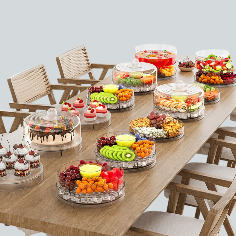 Outdoor iced 4-grid food-grade storage box with salad and fruit