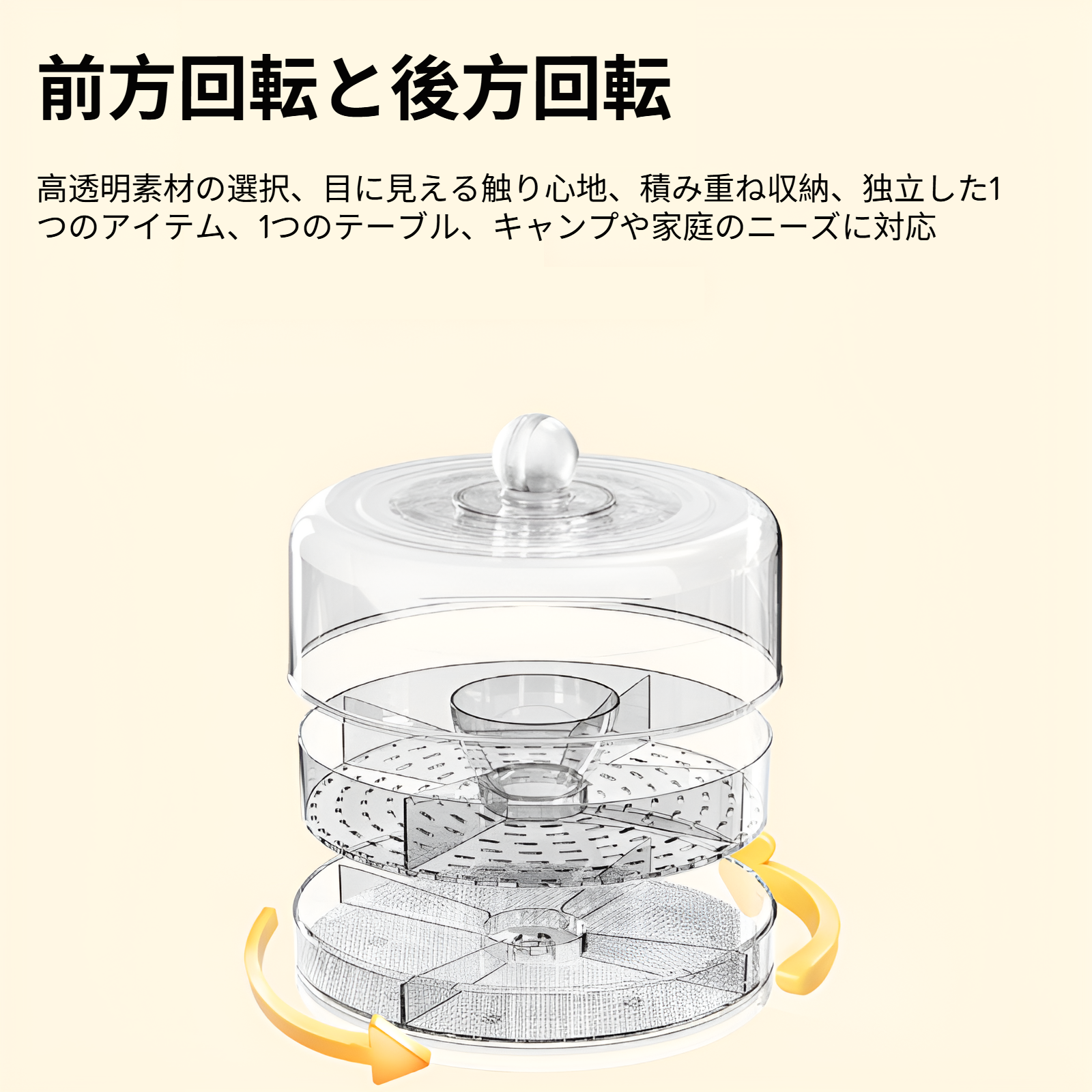 屋外用アイス4グリッド食品グレード収納ボックスフルーツと野菜サラダケーキプレート多機能回転収納ボックス