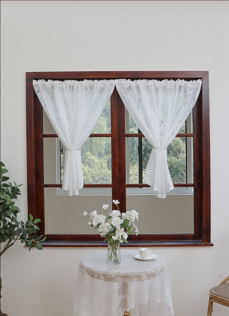 Pastorale amerikanische Lavendelblumenvorhänge Fenstervorhänge Französische weiße Spitze Wohnzimmer 