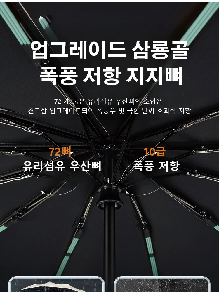 72뼈 자동 블랙 고무 자외선 차단 우양산