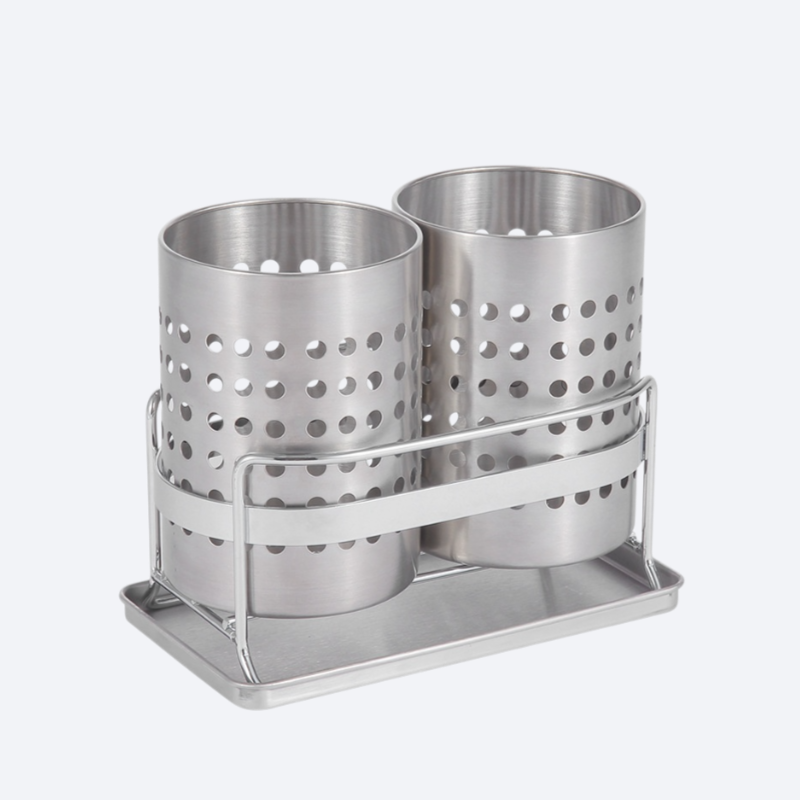 ステンレス二重食器水切り収納筒