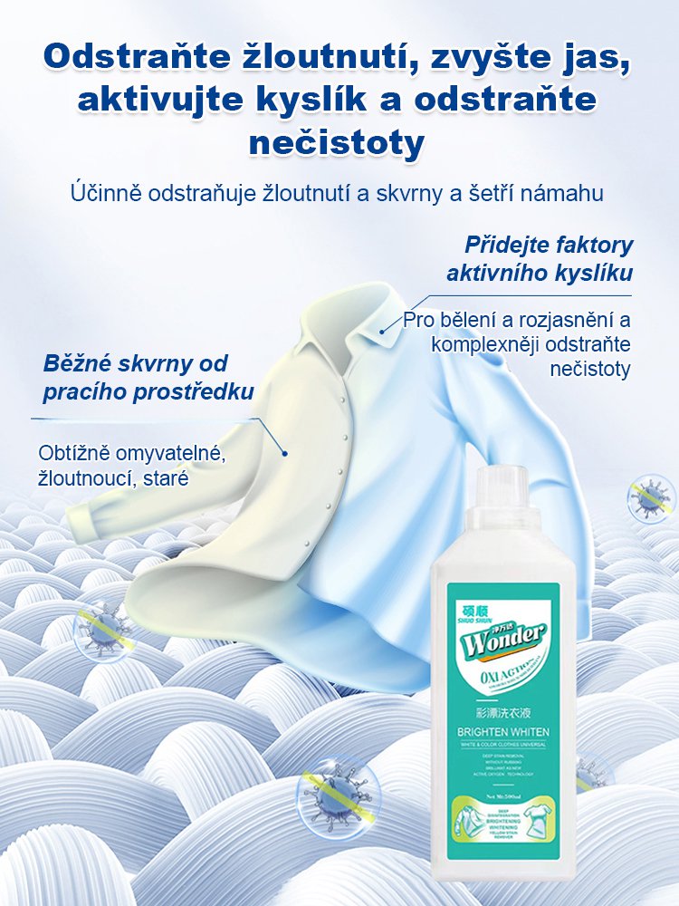Jít na zesvětlení a rozjasnění aktivním kyslíkem čisticí kapalina na barevné prádlo