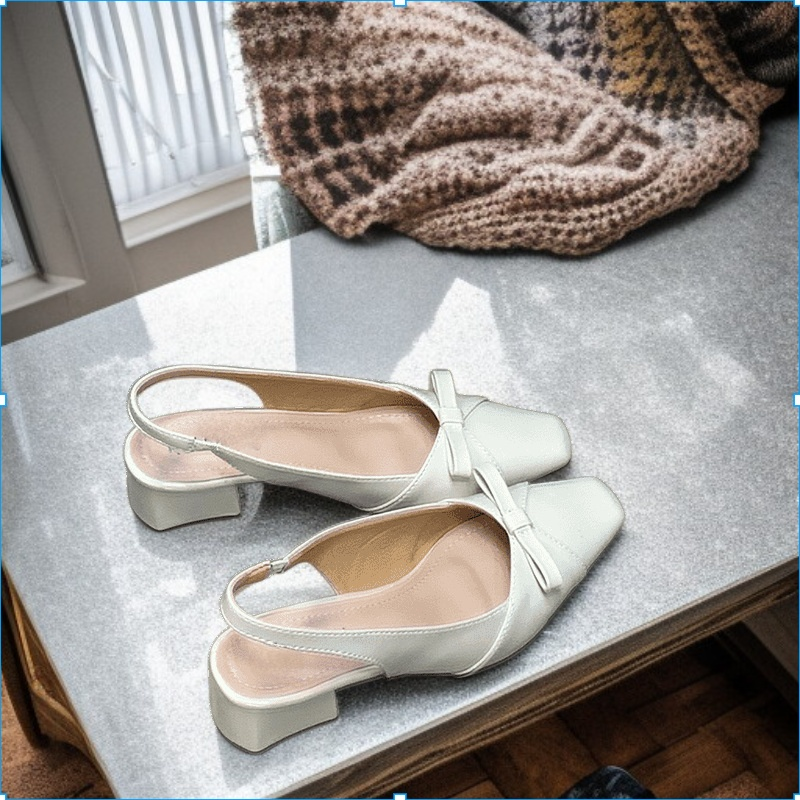 صنادل بكعب سميك مزينة بفيونكة، أحذية فردية، أحذية فردية ذات مزاج لطيف