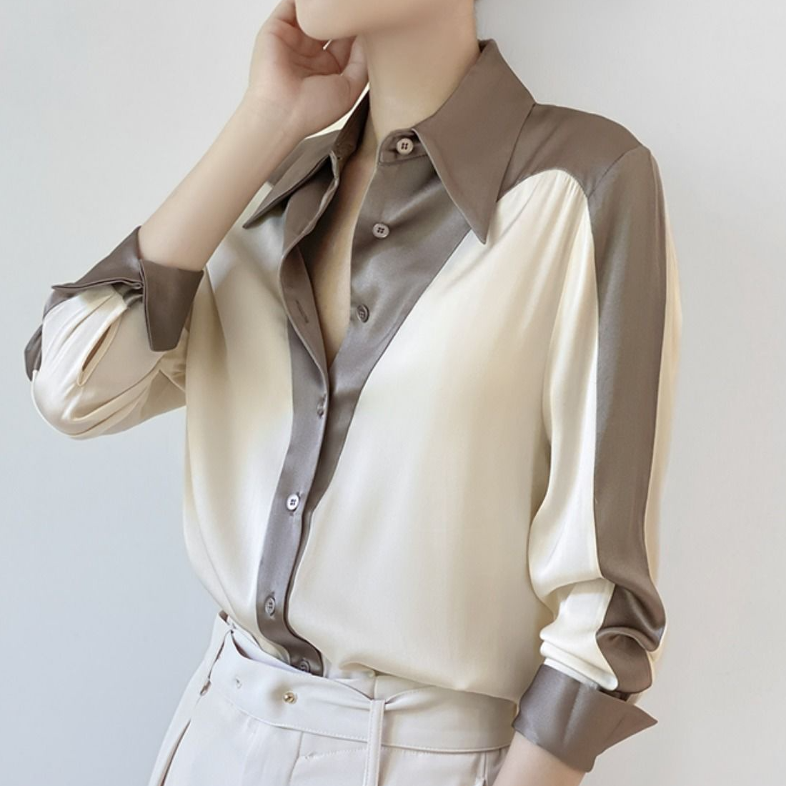 السيدات قميص طويل الأكمام تصميم أنيق