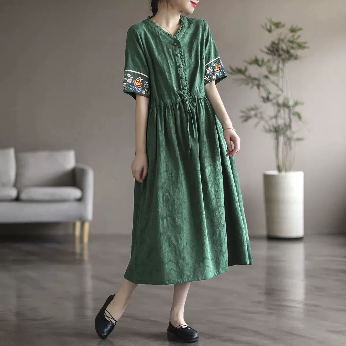 Výšivka pás výtažek štíhlé bavlněné halíny dlouhé šaty