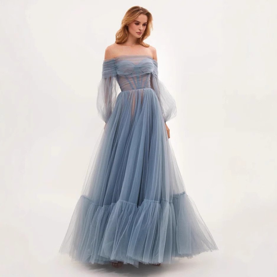 wishword rameno síť dlouhé rukávy svatební šaty