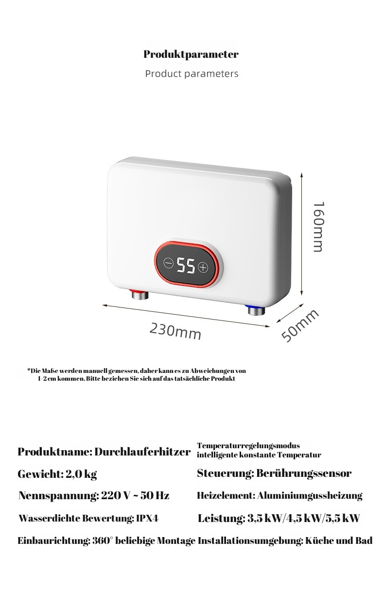 Kleiner Durchlauferhitzer mit energiesparender Technologie