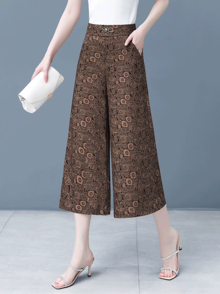 八分提花冰涼降溫闊腿褲