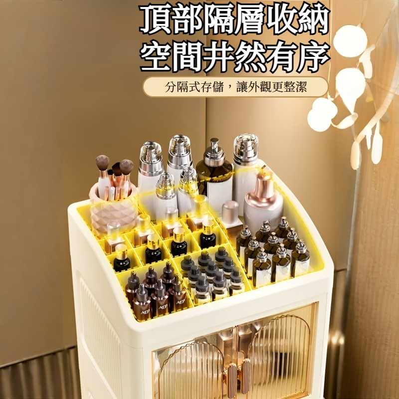 桌面折疊收納盒防塵置物架家用雙開門可疊加塑膠口紅首飾儲物櫃