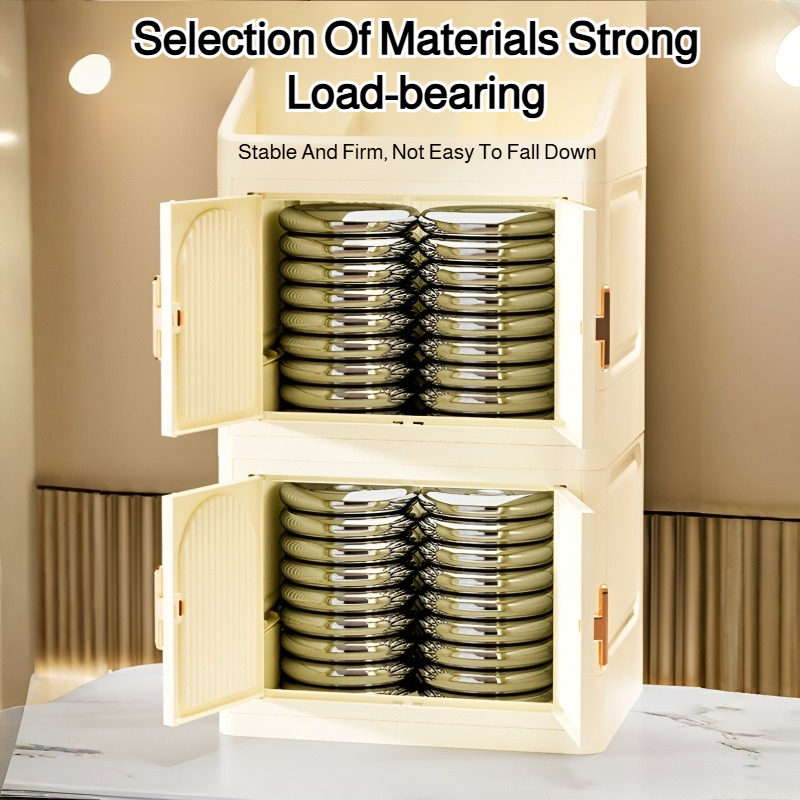 가정용 탁상 접이식 수납함 다용도 플라스틱 수납장 더블 도어 화장품 수납함 방진 레이어드 수납함