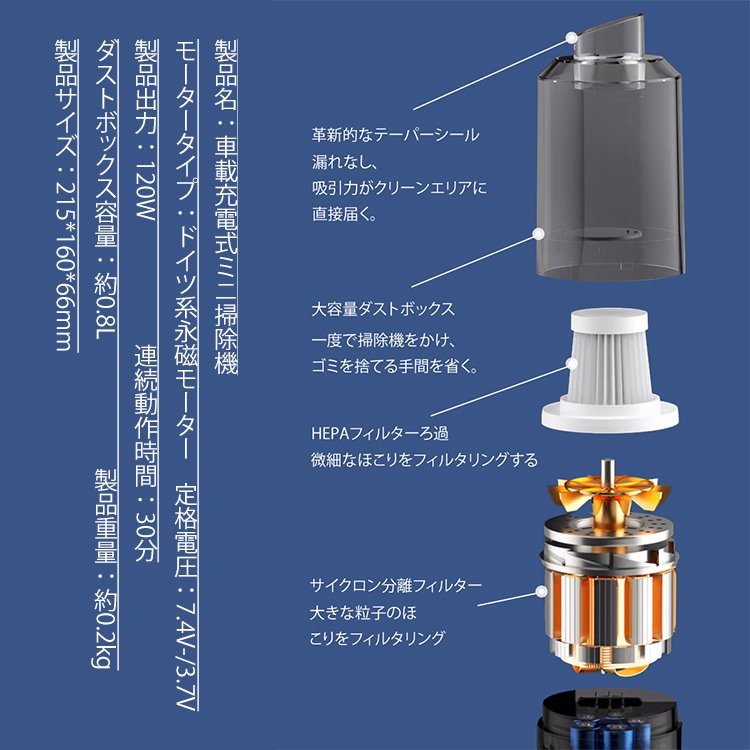 乾湿両用車載充電式ミニ掃除機