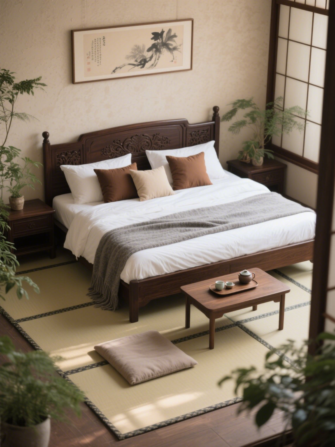 高品質な天然木使用のダブルベッド