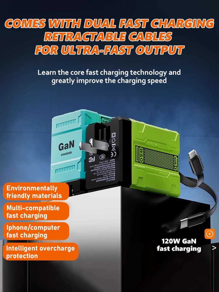 [With retractable charging cable] 120w super fast charging charger