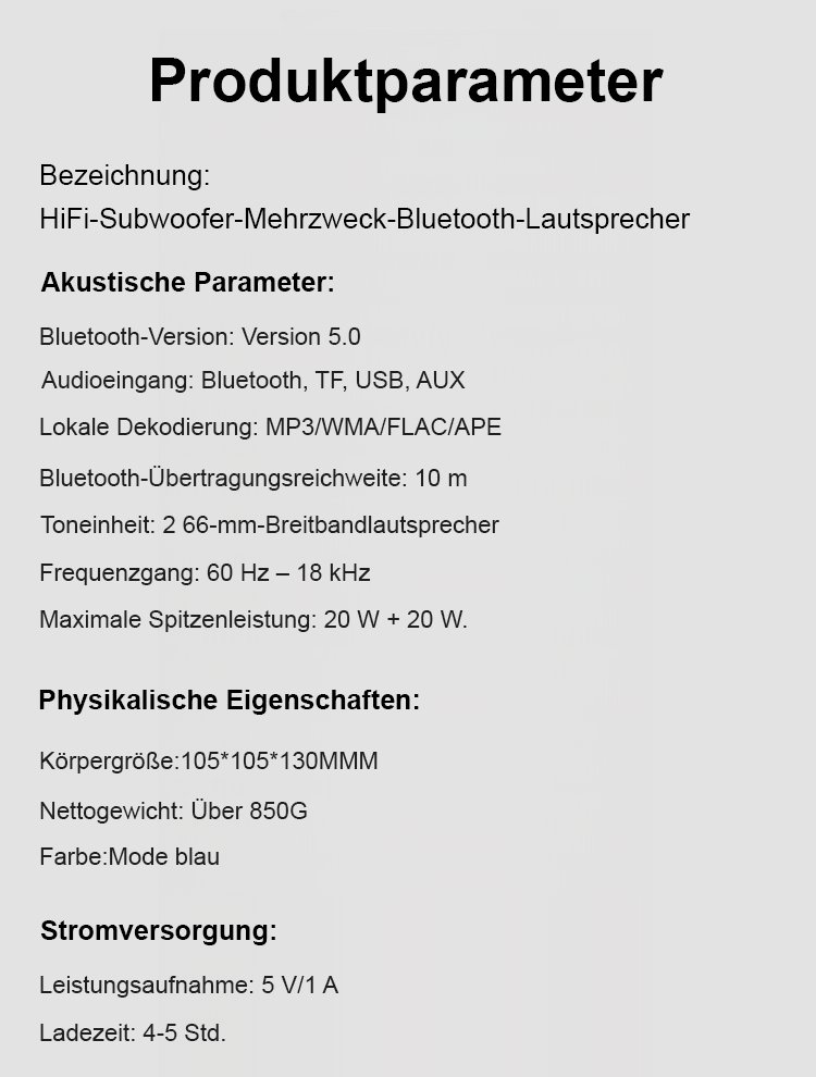 【Audio-Genuss】HIFI-Subwoofer-Multifunktions-Bluetooth-Lautsprecher
