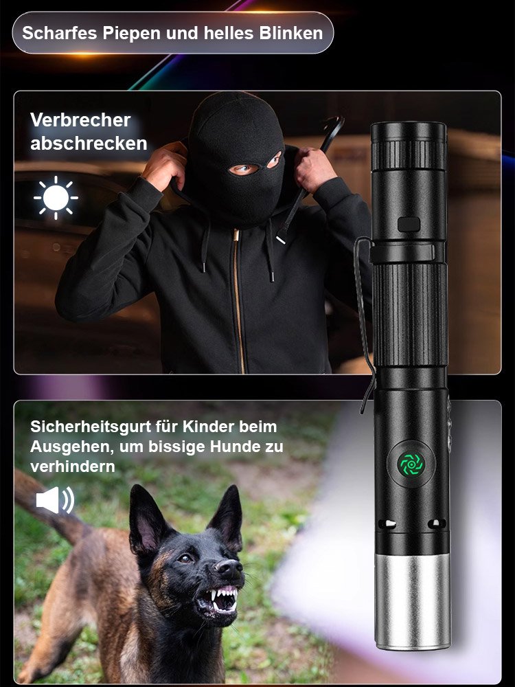 Taschenlampe mit Hochleistungs-Lichtbogen zur Abwehr von Übeltätern