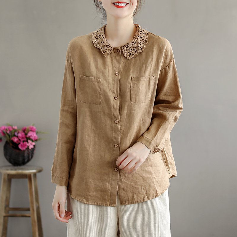 レディース無地綿麻シャツ