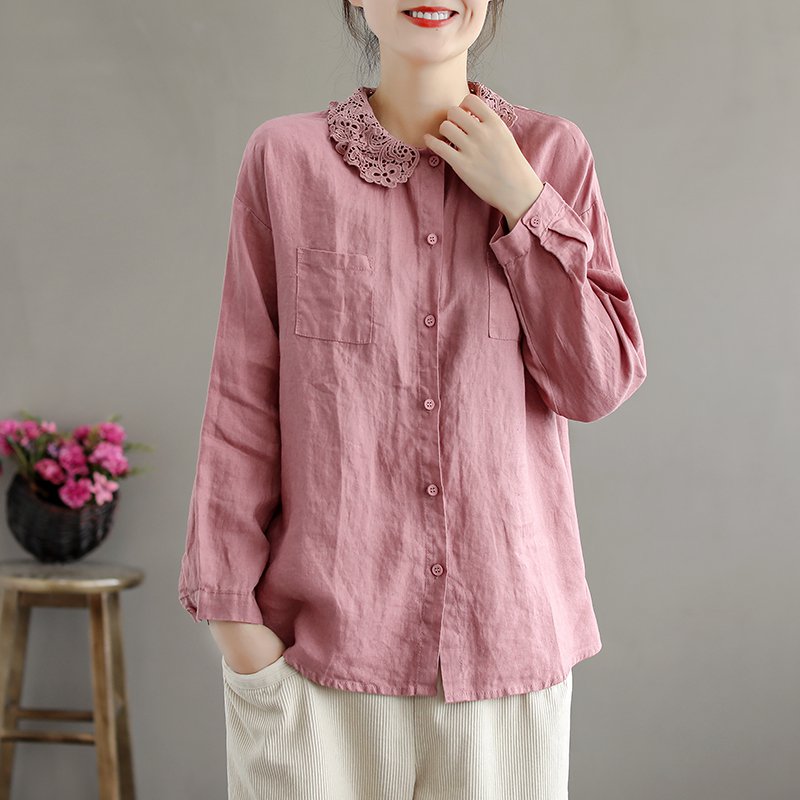 レディース無地綿麻シャツ