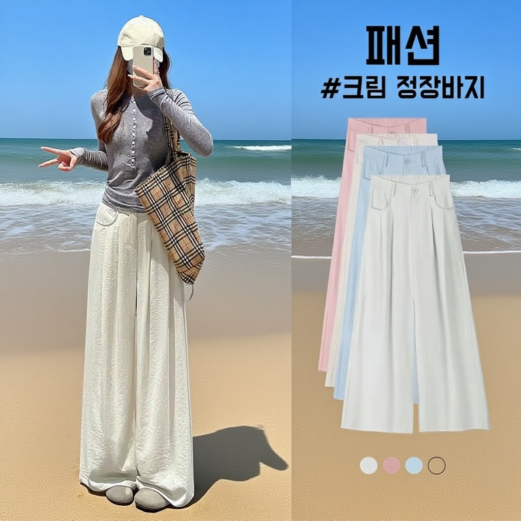 하이웨스트 와이드 슬림핏 캐주얼 팬츠