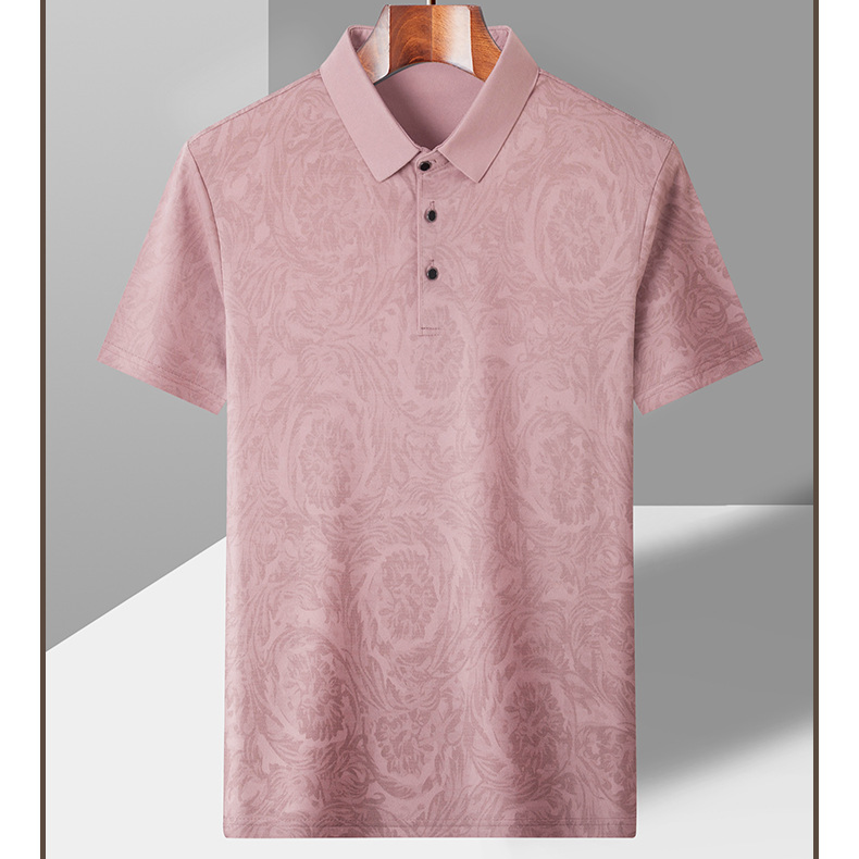 여름 비즈니스 캐주얼 남성 반팔 배기 얇은 티셔츠 프린트 터틀넥 아빠 상의