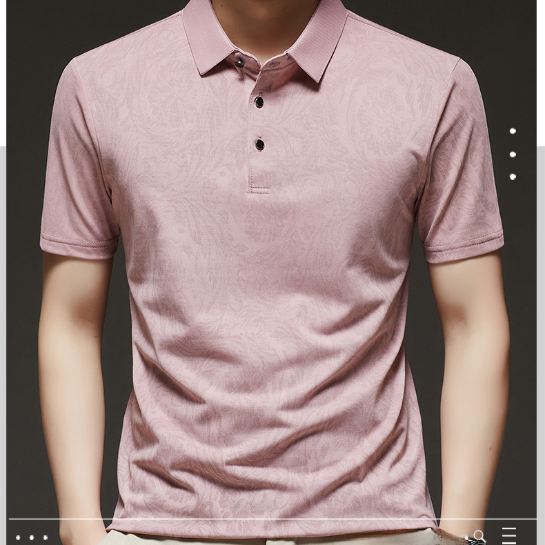  夏のビジネスカジュアルメンズ半袖薄手プリントタートルネックTシャツ父用トップス