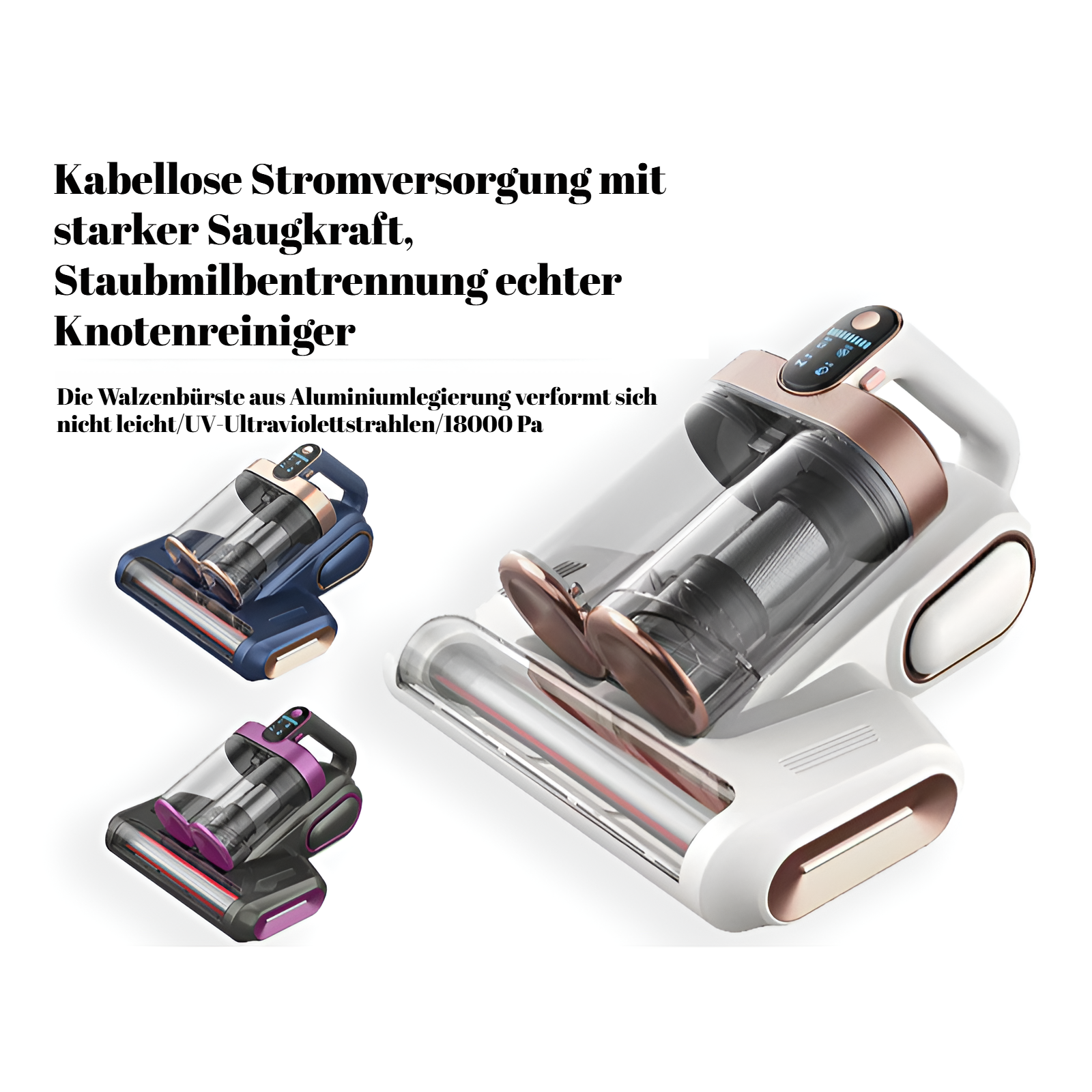 Walzenbürste, doppelter Staubbecher, Pat-Filter, Instrument zur Milbenentfernung, UV-Sterilisation, 