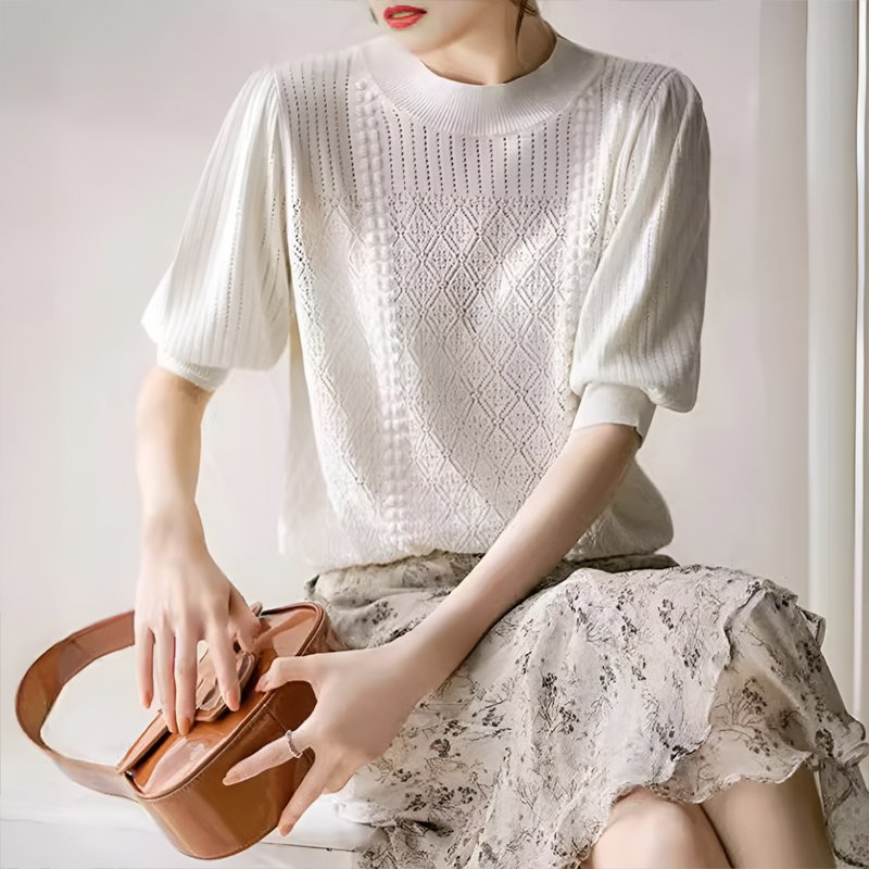 우아한 빈티지 랜턴 소매 반팔