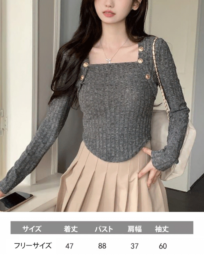 レイヤード風スクエアネックカシミヤニット