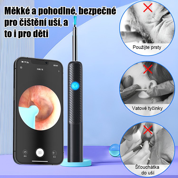 Viditelná lžíce na čištění uší, šikovný nástroj na čištění uší.