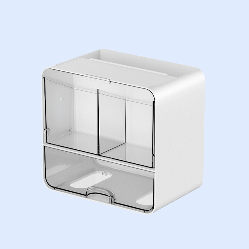 壁掛けタイプ洗面台収納ボックス トイレ用綿棒・化粧品収納 高級感ミラー付