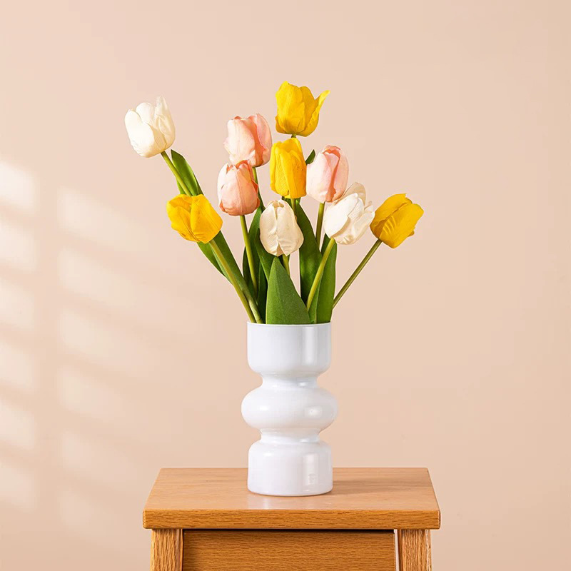 Retro Cream Style Tulip Plastic Living Room Desktop Art Flower Vase