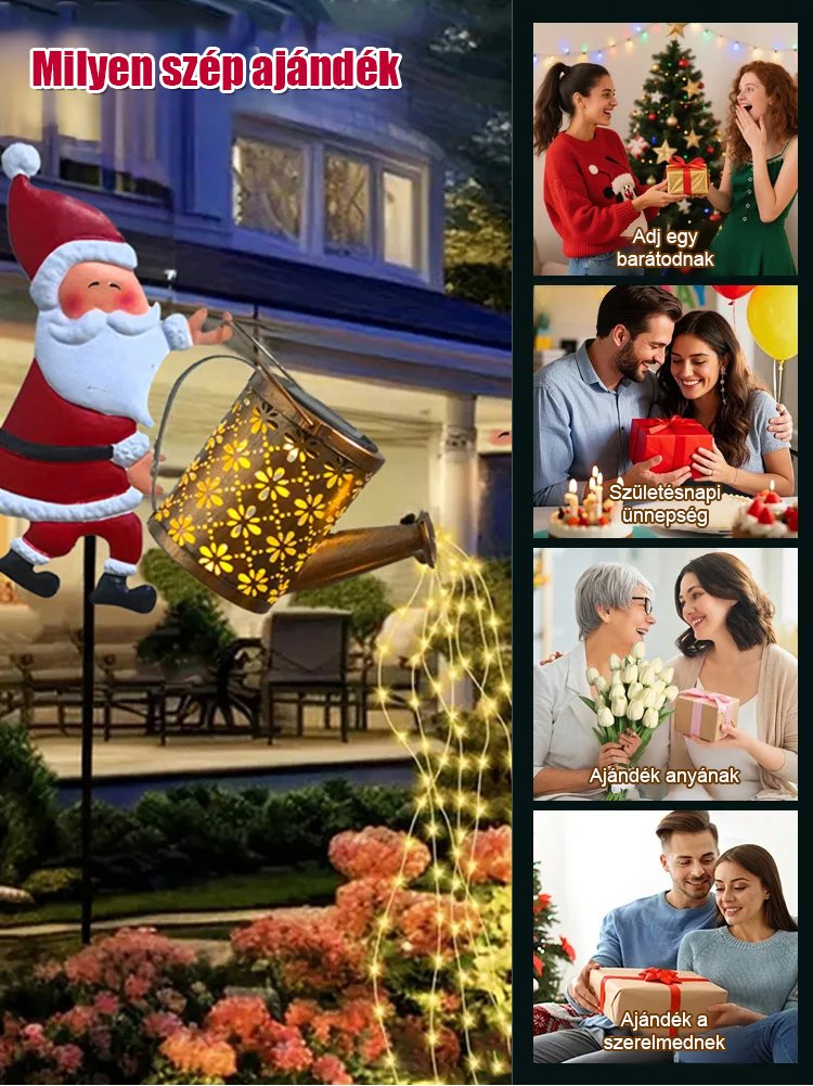 Napelemes Mikulás lámpa – Vízálló LED dekoráció kertbe, udvarra (0 villanyszámla!)