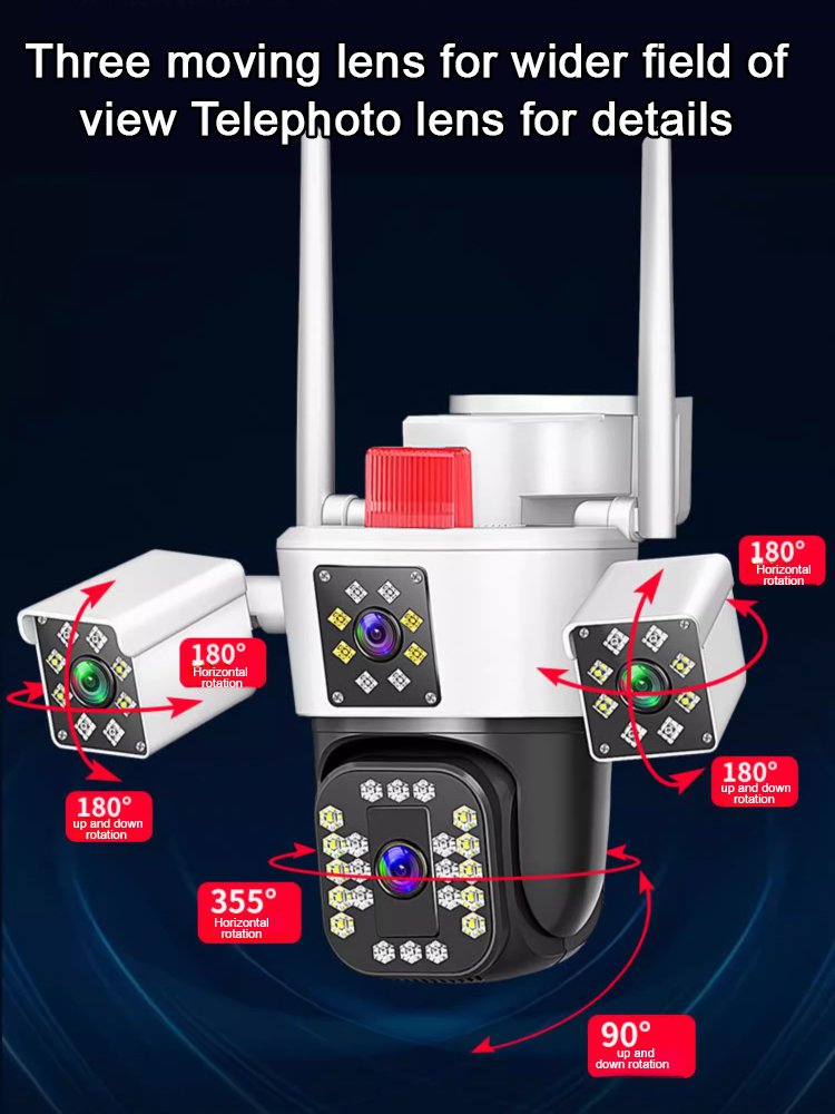 360-degree 10x zoom triple-screen HD night vision camera