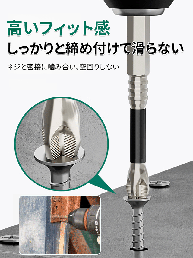 強力磁気吸着滑り止め耐衝撃ビットセット