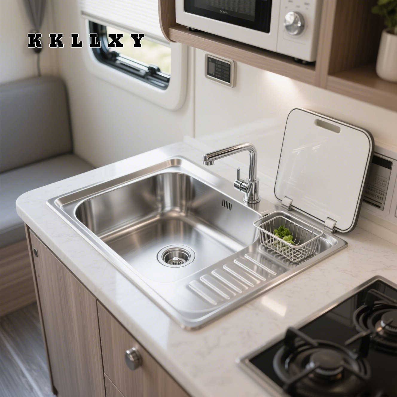 대형 싱글 스테인리스 스틸 싱크대 전면 사진