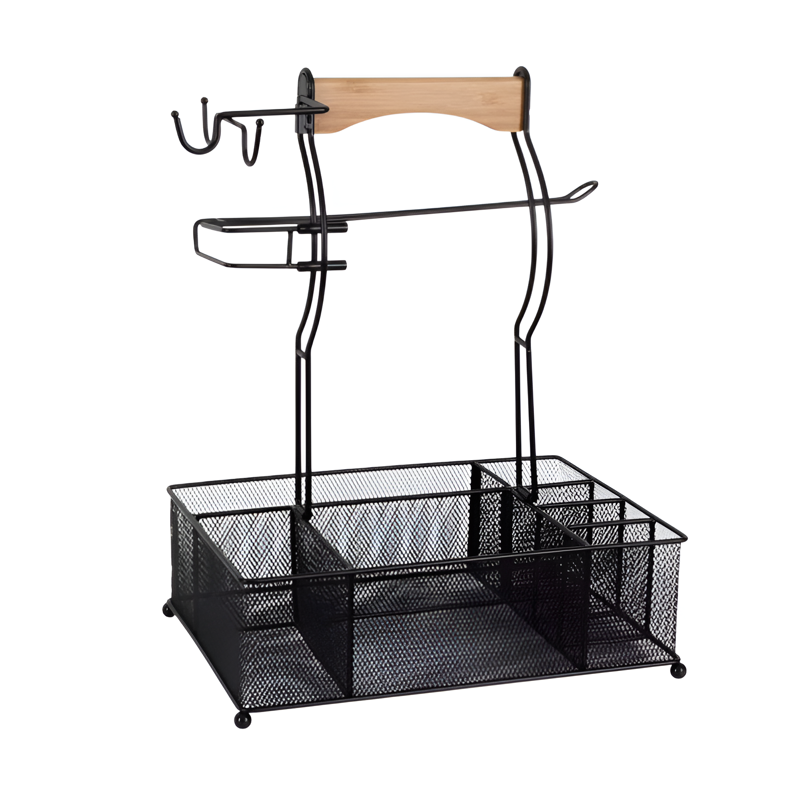 錬鉄製の木製ハンドル付きバーベキューバスケット折りたたみ式ハンドル収納バスケット調味料収納ラックBBQラック