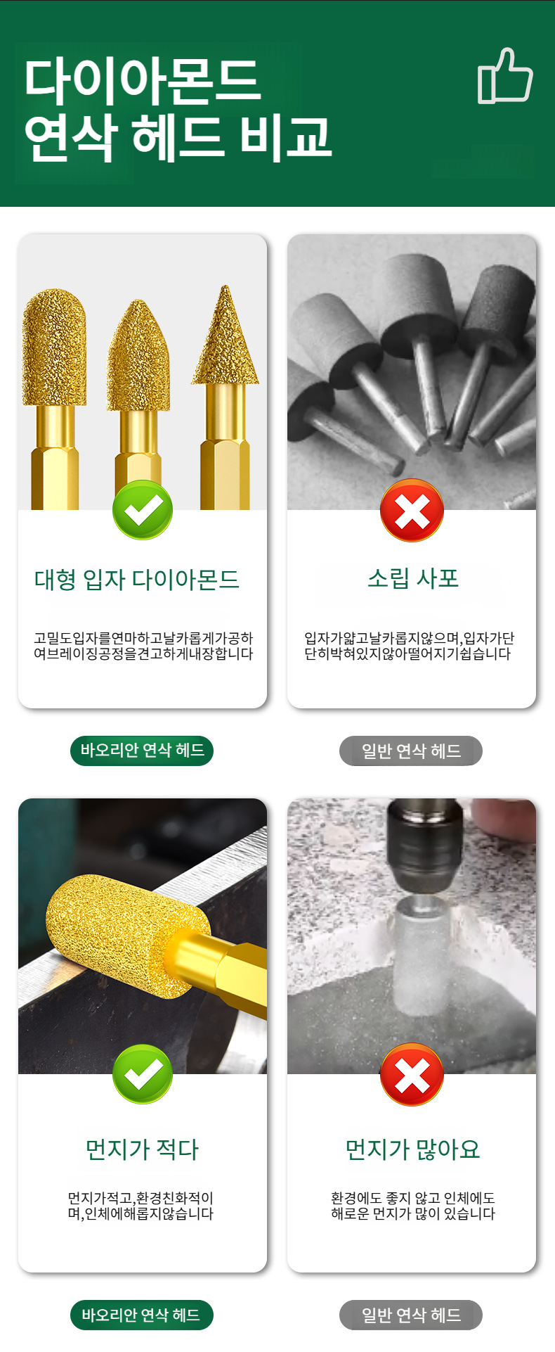 육각 생크 다이아몬드 연삭헤드 사용 예시