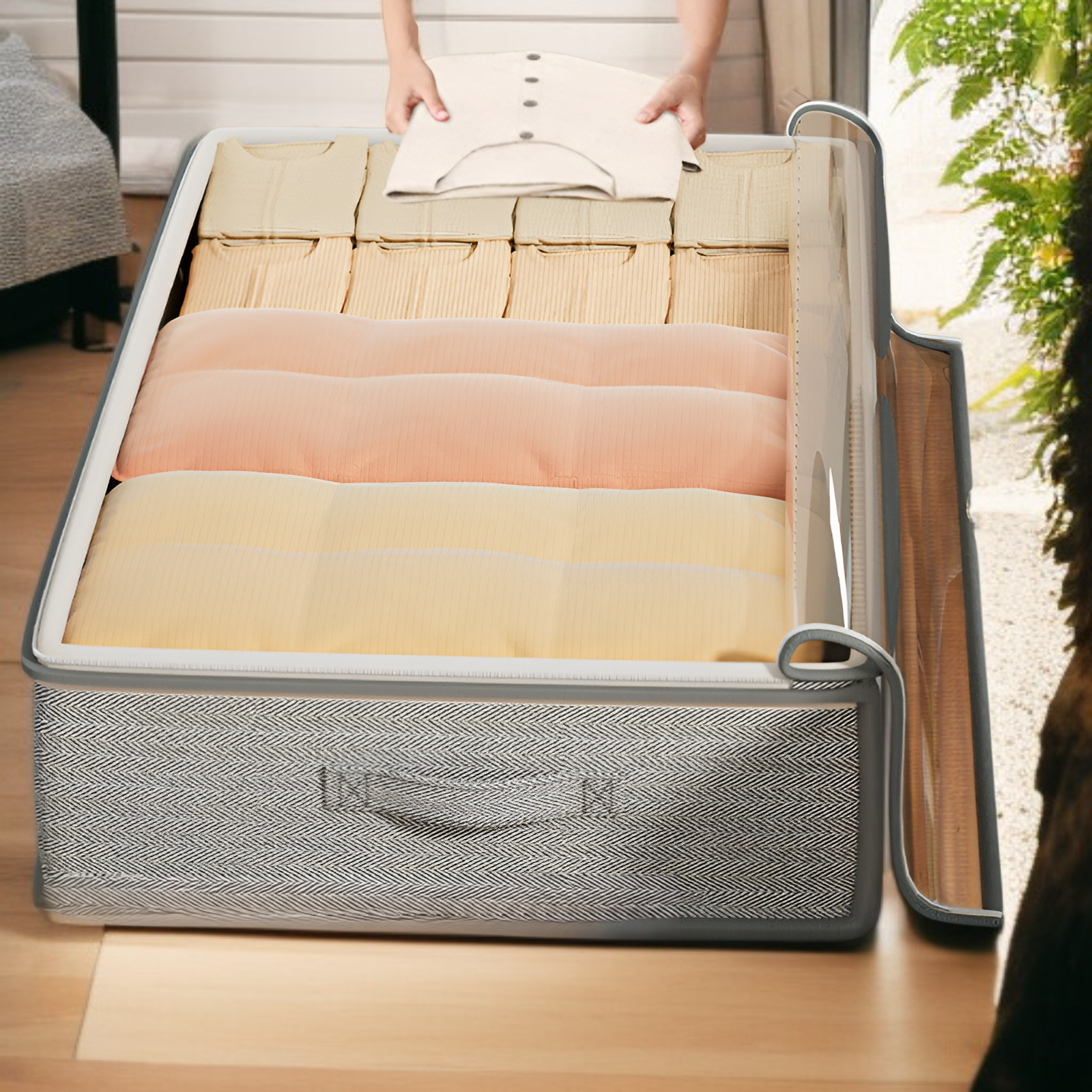 ベッド下収納ボックス フラットな家庭用引き出し式季節キルト収納ボックス ベッド下収納アーティファクト衣類収納ボックス