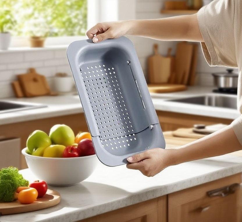 주방 싱크대에 놓인 다용도 세숫대야