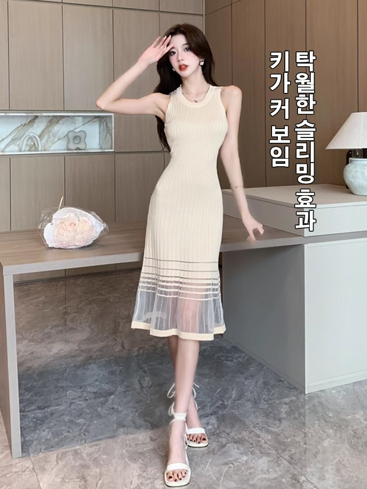 나사산 아이스 실크 니트 냉감 원피스