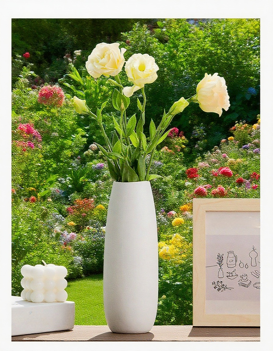 Detail minimalistické bílé vázy na sušené květiny