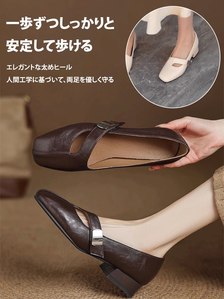 ファッションスクエアトゥ太ヒールパンプス