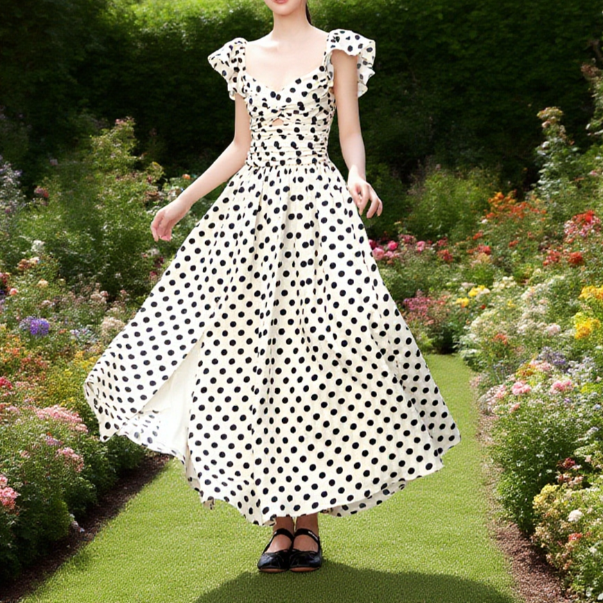 여름 도트 패턴 빅사이즈 슬림핏 롱 원피스