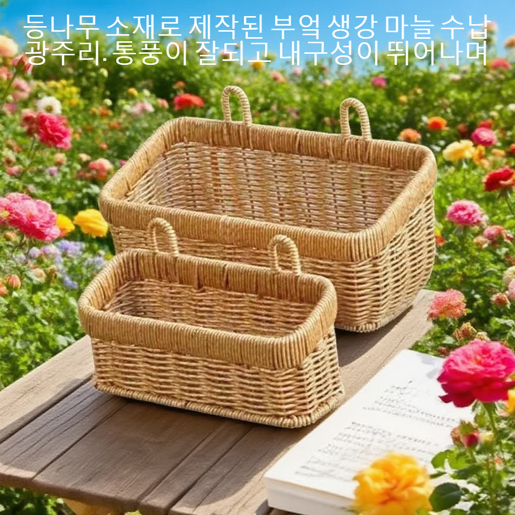 등나무 부엌 생강 마늘 수납 광주리