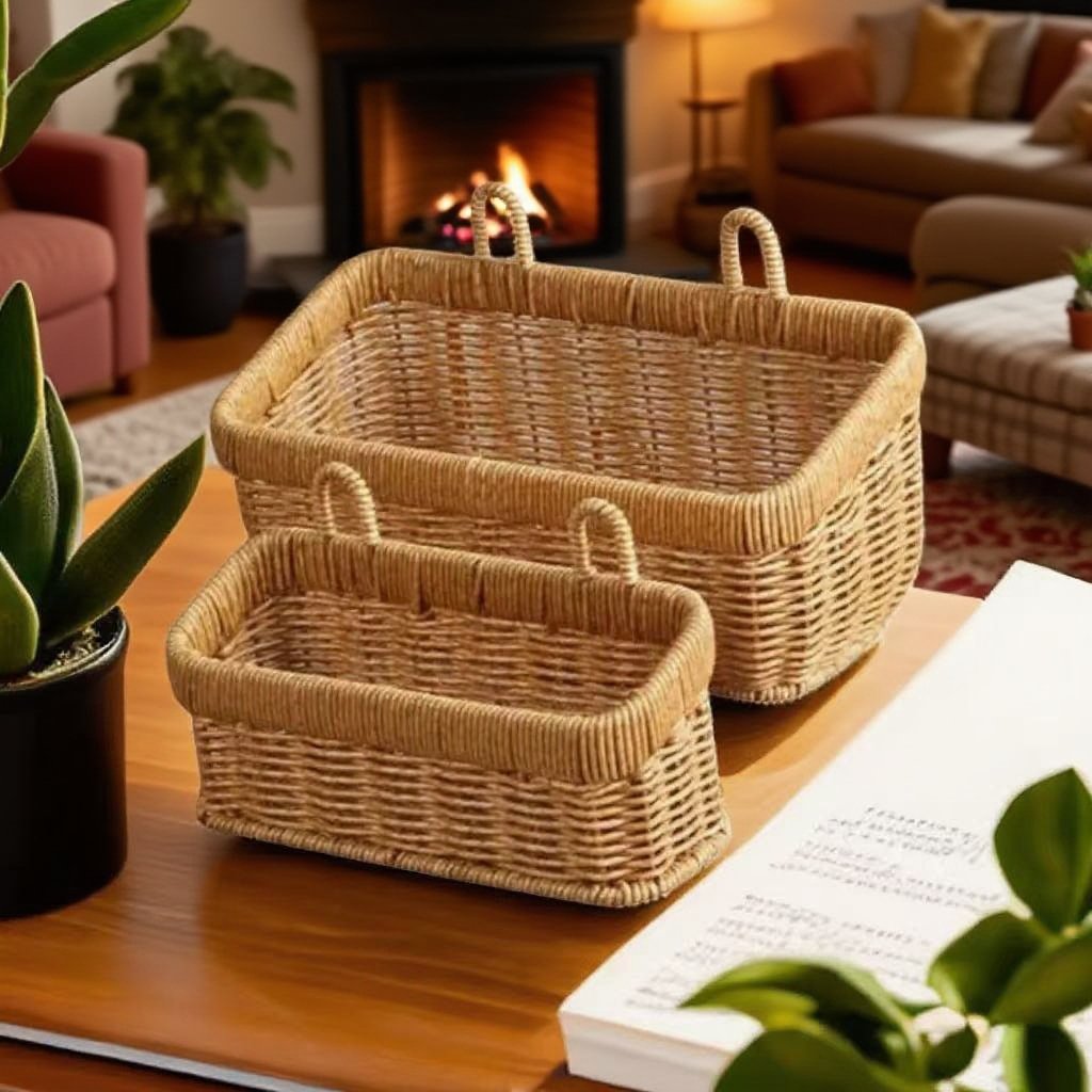 등나무 부엌 생강 마늘 수납 광주리