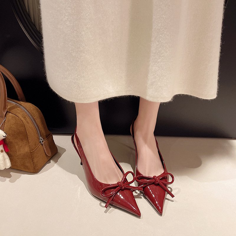 ハイヒールサンダルヌードトップリボンパンプス