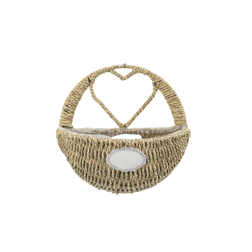 Unobtrusive Greenery Hanging Basin Natural Grass Rope Waterproof lining Hanging Flower Basket handwo