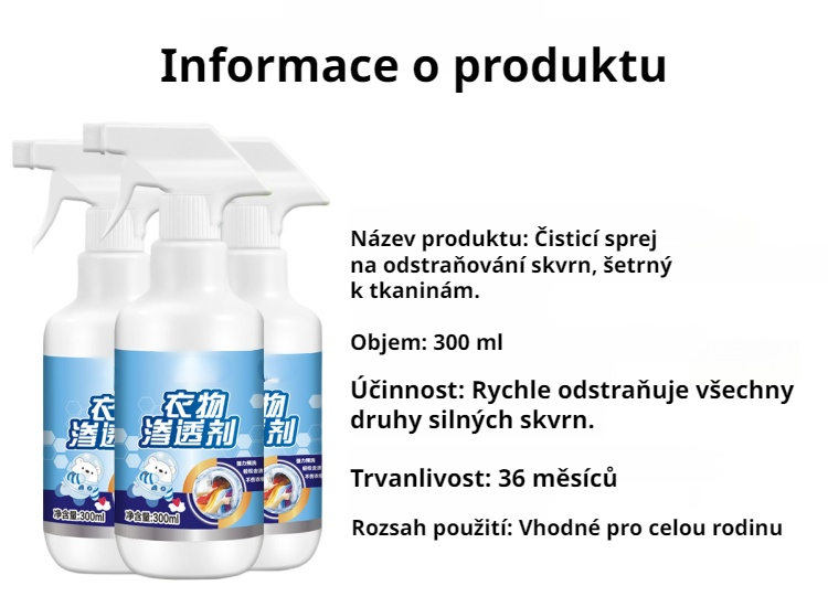  Silný odstraňovač skvrn na oblečení – bezpečný pro tkaniny, s dárkovou lahvičkou