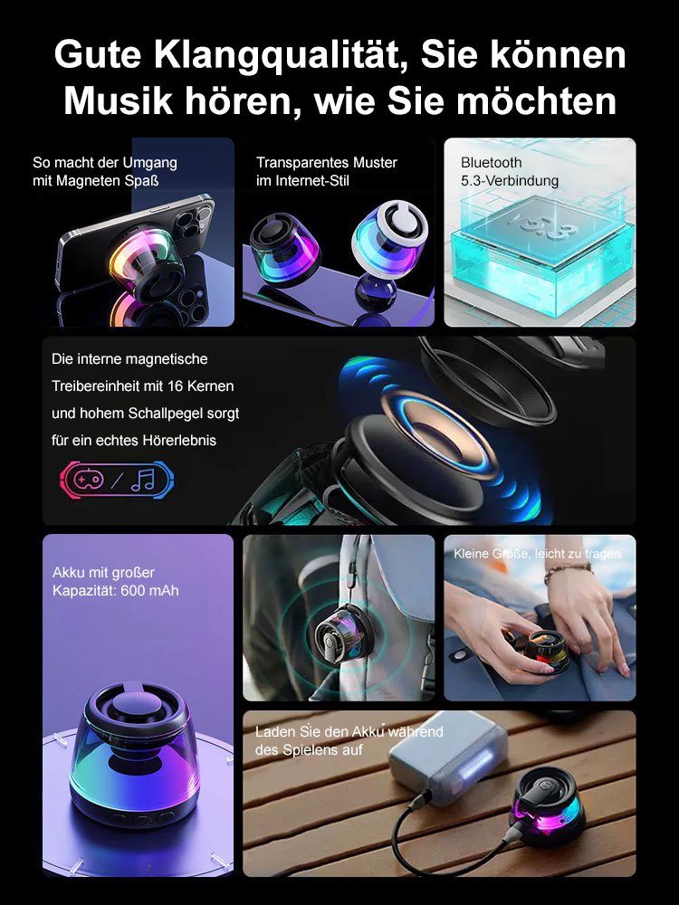 Magnetischer Bluetooth-Lautsprecher mit RGB-Farblicht.